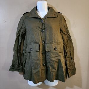 WhoWhatWear Womens Linen Shacket Jacket Top Size S Army Green Button Up Pleated